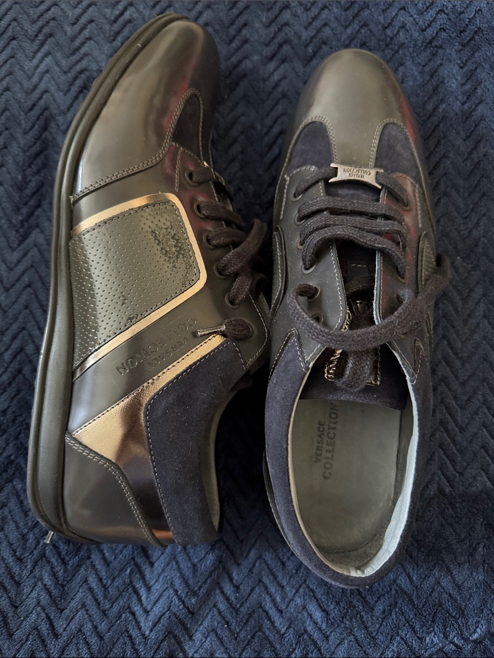 NWT! Versace Men's Black Leather & Suede Casual Sneakers - Designer Collection